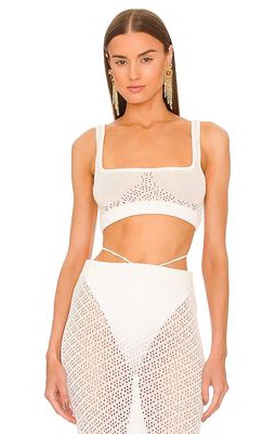Michael Costello Vera Cropped Knit Top in Ivory
