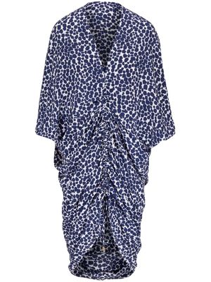 Michael Kors abstract-print draped silk dress - Blue