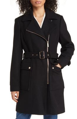 Michael Kors Asymmetric Zip Wool Blend Coat in Black