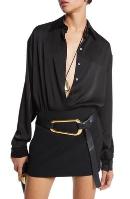 Michael Kors Collection Boyfriend Charmeuse Button-Up Shirt in 001 Black