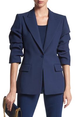 Michael Kors Collection Cate Crushed Sleeve Double Crepe Blazer in 406 Navy