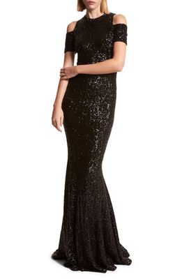 Michael Kors Collection Cold Shoulder Sequin Mermaid Gown in Black