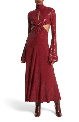 Michael Kors Collection Cutout Detail Long Sleeve Sequin Dress in Merlot