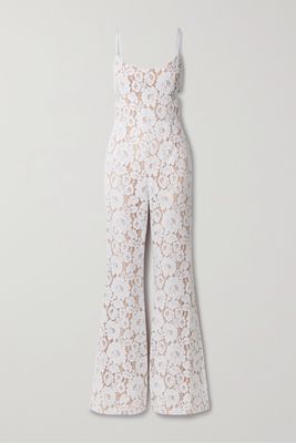 Michael Kors Collection - Cutout Satin-trimmed Cotton-blend Corded Lace Jumpsuit - White