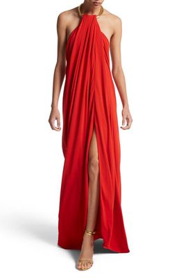 Michael Kors Collection Draped Halter Neck Jersey Gown in 602 Poppy
