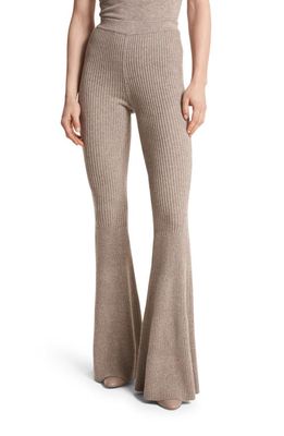 Michael Kors Collection Flare Leg Cashmere Rib Pants in Taupe Melange