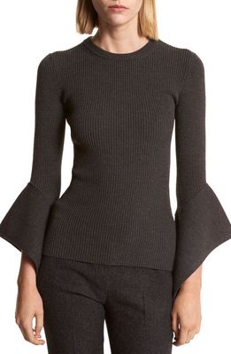 Michael Kors Collection Flare Sleeve Merino Wool Blend Sweater in Charcoal Melange