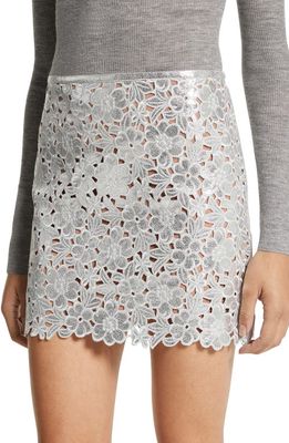 Michael Kors Collection Floral Embroidered High Waist Metallic Suede Miniskirt in Silver
