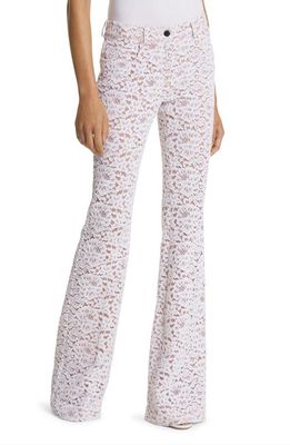 Michael Kors Collection Floral Lace 5-Pocket Flare Leg Pants in Optic White