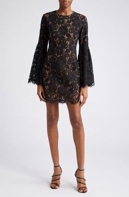 Michael Kors Collection Floral Lace Long Sleeve Shift Dress in Black