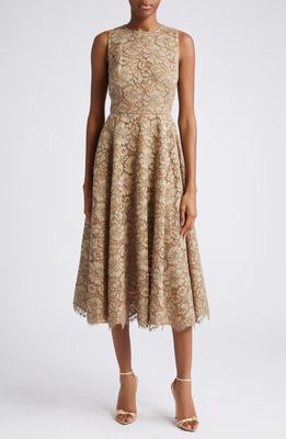 Michael Kors Collection Floral Lace Sleeveless Fit & Flare Midi Dress in Taupe