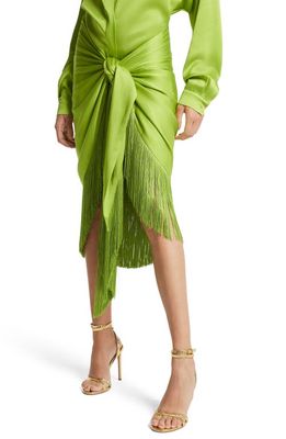 Michael Kors Collection Fringe Charmeuse Sarong Wrap Skirt in Lime