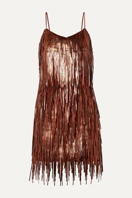 Michael Kors Collection - Fringed Metallic Leather Mini Dress - US4