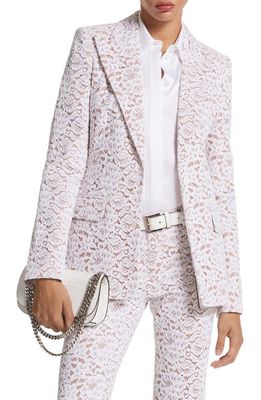 Michael Kors Collection Georgina Floral Lace One-Button Blazer in Optic White