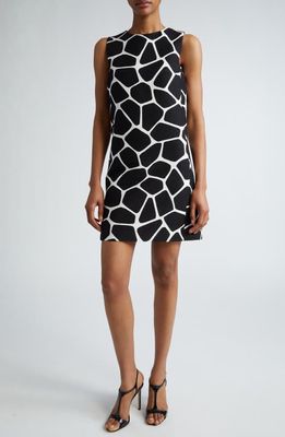 Michael Kors Collection Giraffe Cotton & Silk Jacquard Shift Dress in Optic White/Black