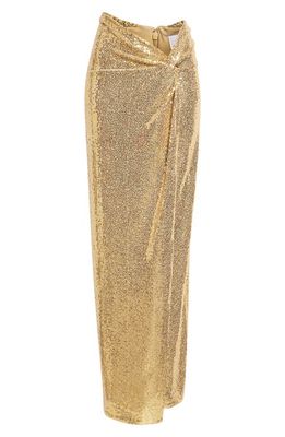 Michael Kors Collection Hand Embroidered Sequin Stretch Jersey Pareo Skirt in Gold Dune