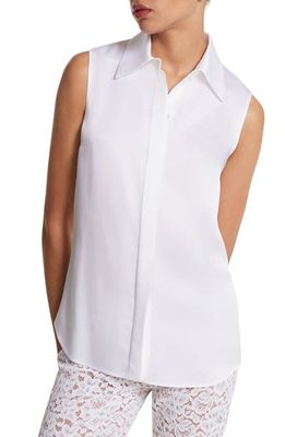 Michael Kors Collection Hansen Sleeveless Charmeuse Button-Up Shirt in Optic White