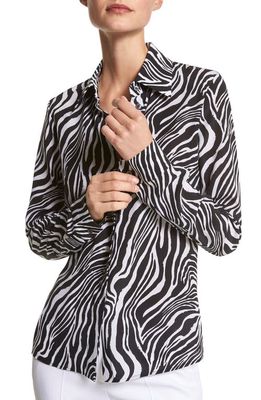 Michael Kors Collection Hansen Zebra Stripe Silk Crepe de Chine Shirt in 061 Brushstroke Small Zebra