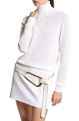 Michael Kors Collection Joan Turtleneck Tulle Knit Sweater in Optic White