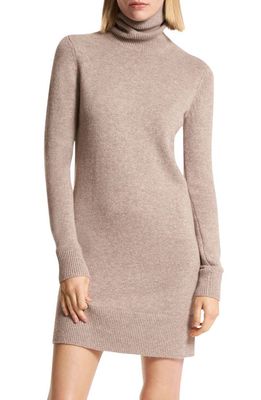 Michael Kors Collection Kaia Turtleneck Long Sleeve Cashmere Sweater Dress in Taupe Melange