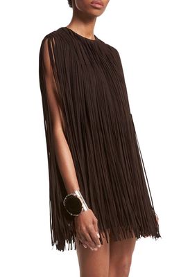 Michael Kors Collection Leather Fringe Shift Dress in Chocolate