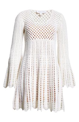 Michael Kors Collection Long Sleeve Cashmere & Cotton Crochet Dress in Optic White