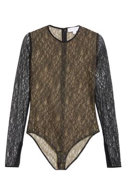 Michael Kors Collection Long Sleeve Chantilly Lace Bodysuit in Black