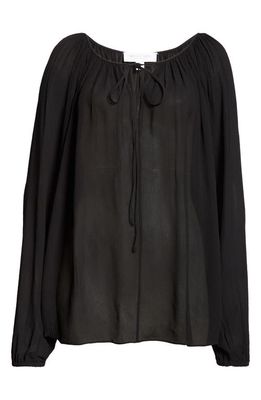 Michael Kors Collection Long Sleeve Georgette Peasant Top in Black