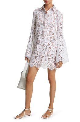 Michael Kors Collection Long Sleeve Sheer Floral Lace Minidress in Optic White