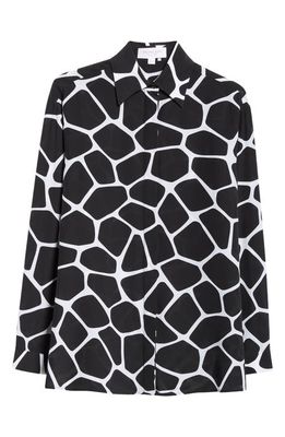 Michael Kors Collection Long Sleeve Silk Button-Up Shirt in Optic White/Black