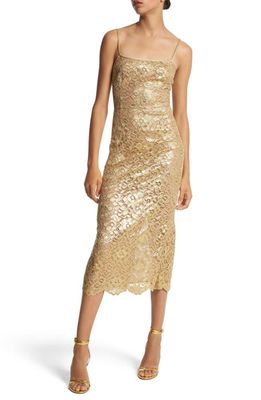 Michael Kors Collection Metallic Floral Lace Slipdress in 710 Gold