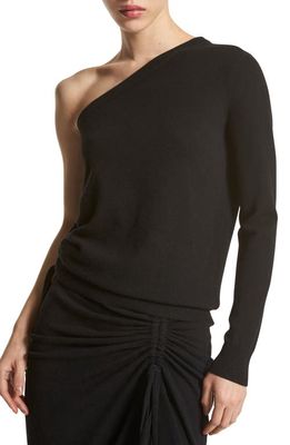 Michael Kors Collection One-Shoulder Draped Cashmere Sweater in 001 Black