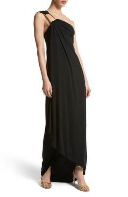 Michael Kors Collection One Shoulder Matte Jersey Toga Gown in 001 Black