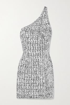 Michael Kors Collection - One-shoulder Sequined Tulle Mini Dress - Silver