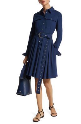 Michael Kors Collection Organic Cotton Stretch Poplin Belted Cargo Shirtdress in Navy