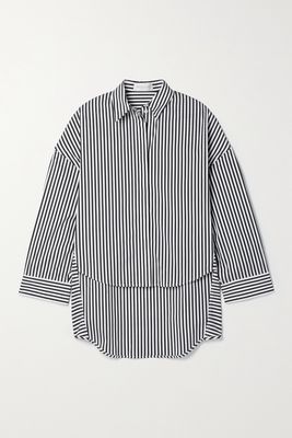 Michael Kors Collection - Oversized Striped Cotton-poplin Top - Black