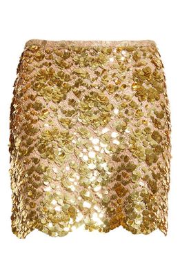 Michael Kors Collection Paillette Embellished Lace Mini Skirt in Gold