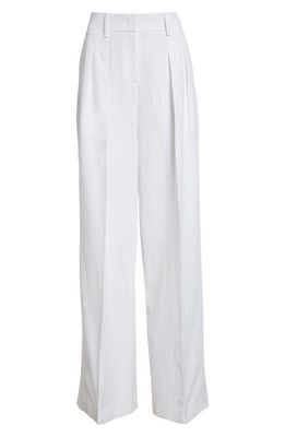 Michael Kors Collection Pleated Linen Wide Leg Pants in Optic White