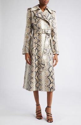 Michael Kors Collection Python Embossed Leather Trench Coat in Natural