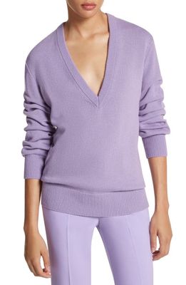 Michael Kors Collection Ruched Sleeve Cashmere V-Neck Sweater in Freesia