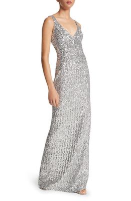 Michael Kors Collection Sequin Column Gown in Silver