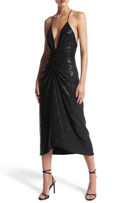 Michael Kors Collection Sequin Plunge Neck Cocktail Dress in 001 Black