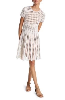Michael Kors Collection Short Sleeve Crochet A-Line Dress in Optic White