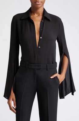 Michael Kors Collection Split Sleeve Silk Georgette Button-Up Shirt in Black
