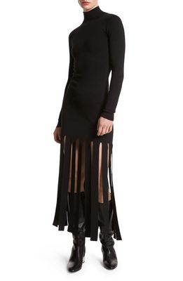 Michael Kors Collection Turtleneck Long Sleeve Merino Wool Blend Streamer Dress in Black