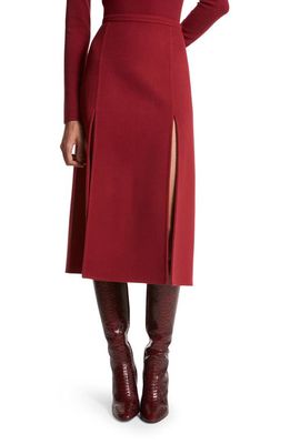 Michael Kors Dual Slit Virgin Wool Skirt in Merlot