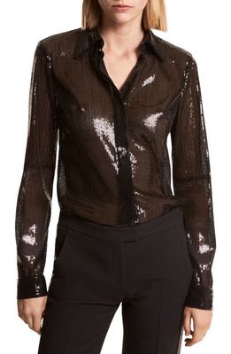 Michael Kors Hansen Sequin Button-Up Shirt in Black