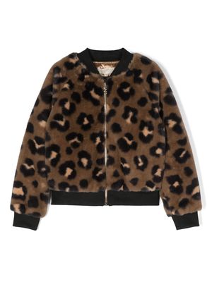 Michael Kors Kids animal-print fleece-textured bomber jacket - Brown
