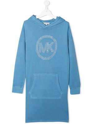 MICHAEL KORS KIDS crystal logo-embellished hooded dress - Blue