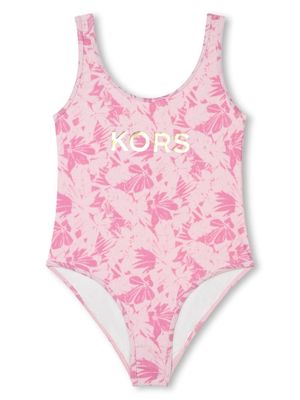 Michael Kors Kids floral-motif logo-print swimsuit - Pink
